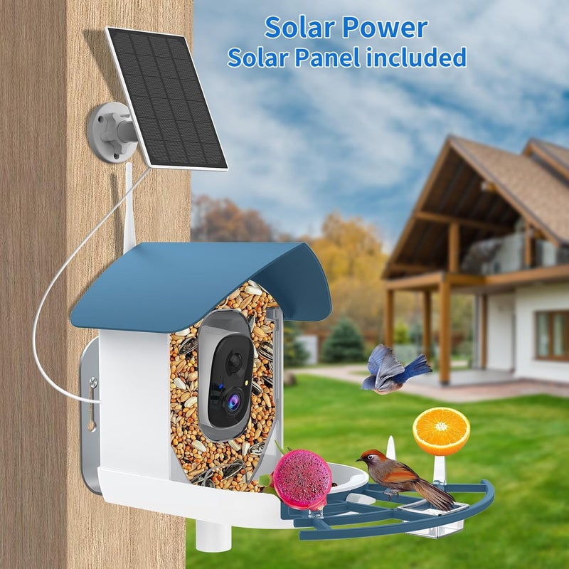 Fazoxo Bird Feeder with Camera,AI Identify Birds Species,Smart Bird Camera with Solar Powered,Auto Record FHD Birds Video in Backyard,Instant Notifications,Ideal Gift for Family and Bird Lovers,Navy Blue - Image 3
